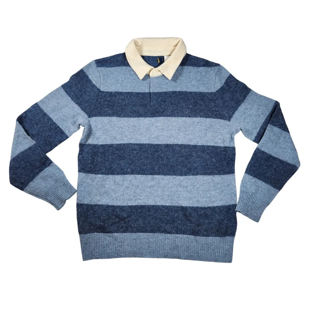 Ralph Lauren Rugby Stripe Sweater Cream Collar Blue Navy Mens XL RARE NWT‎ AS IS